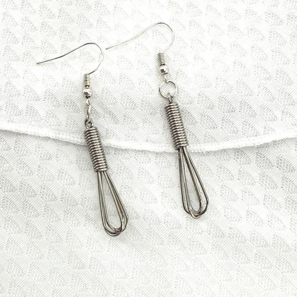 Novelty Wire Chef Whisk Earrings, Fun Handmade Novelty Drop Kitchen Utensils
